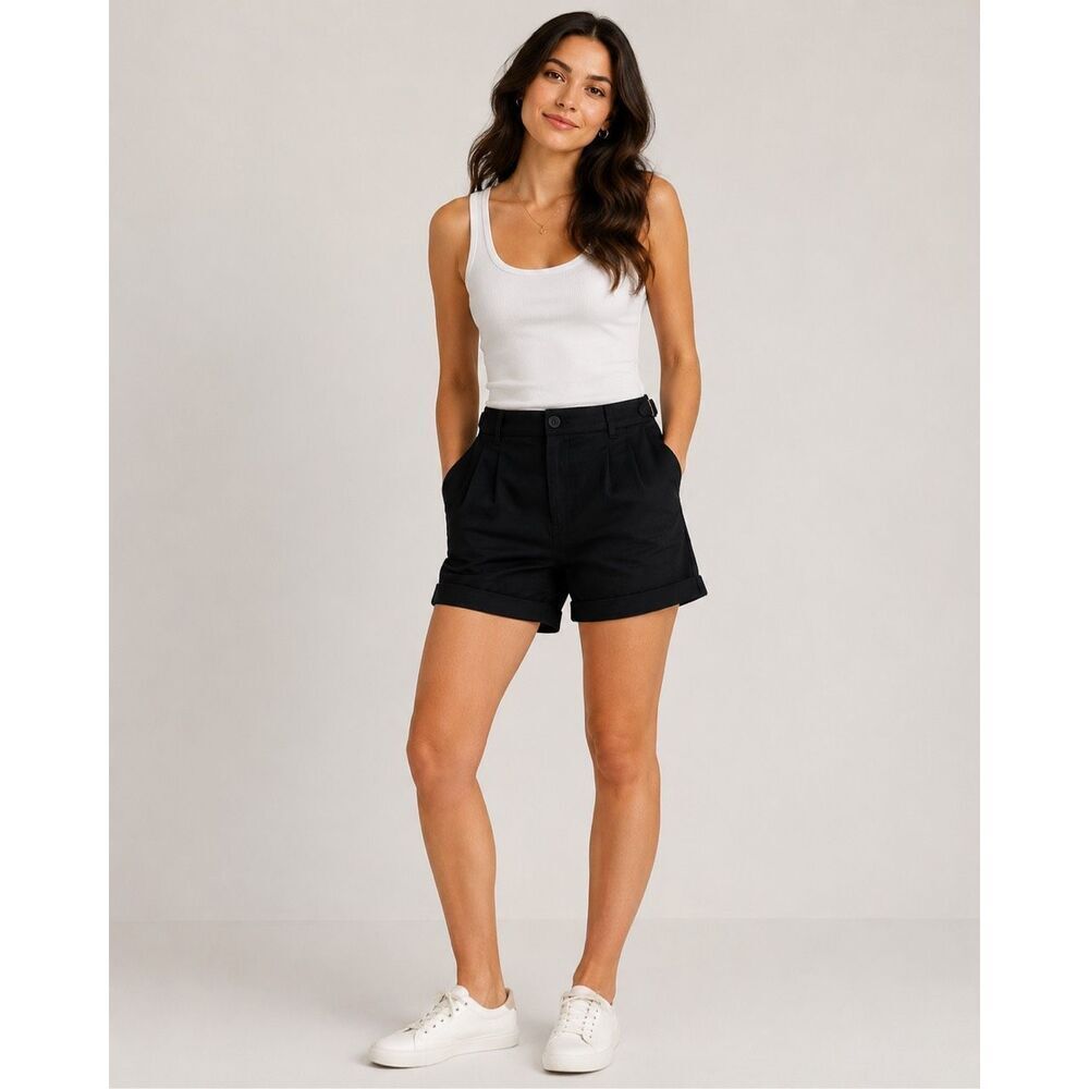 Banana Republic Black Pleated Cuffed Chino Shorts Women’s Size 6